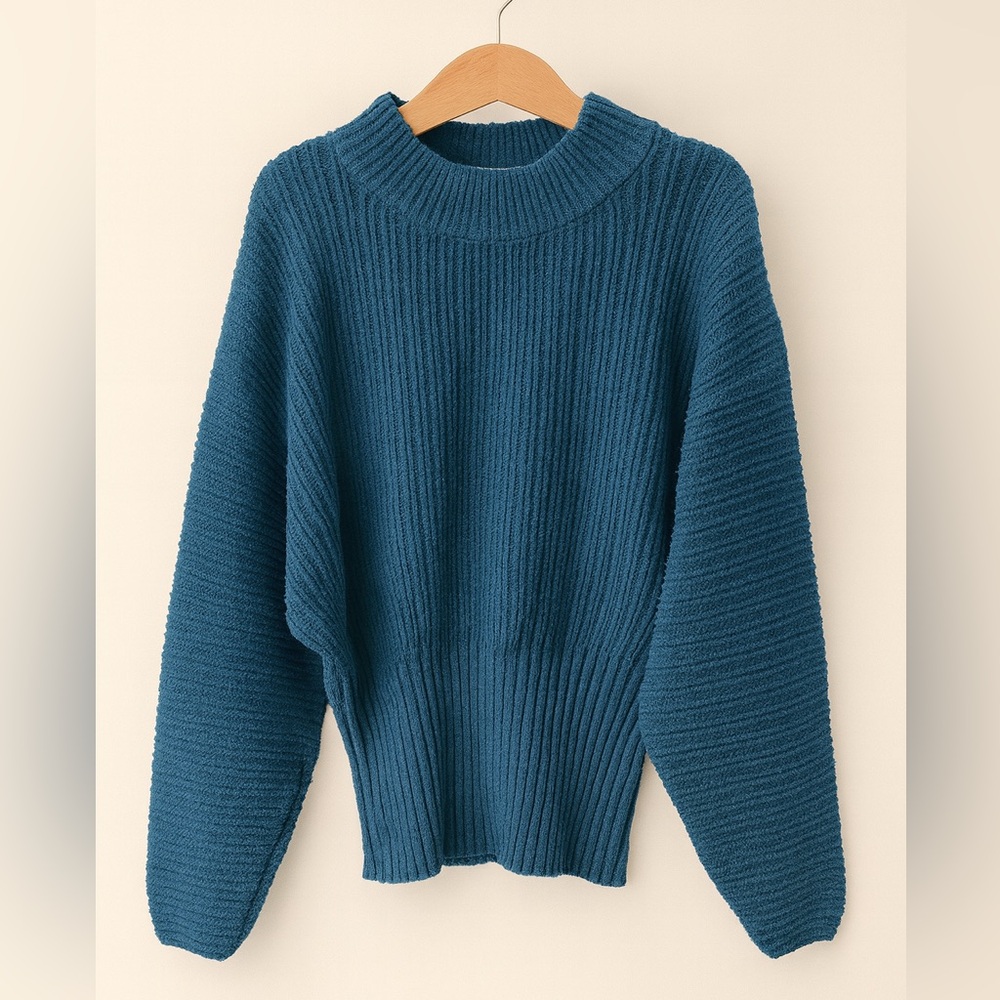 Pink Rose Teal Ribbed Turtleneck Sweater